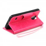 Wholesale Samsung Galaxy S5 SM-G900 Slim Flip Leather Wallet TPU Case with Strap and Stand (Hot Pink)